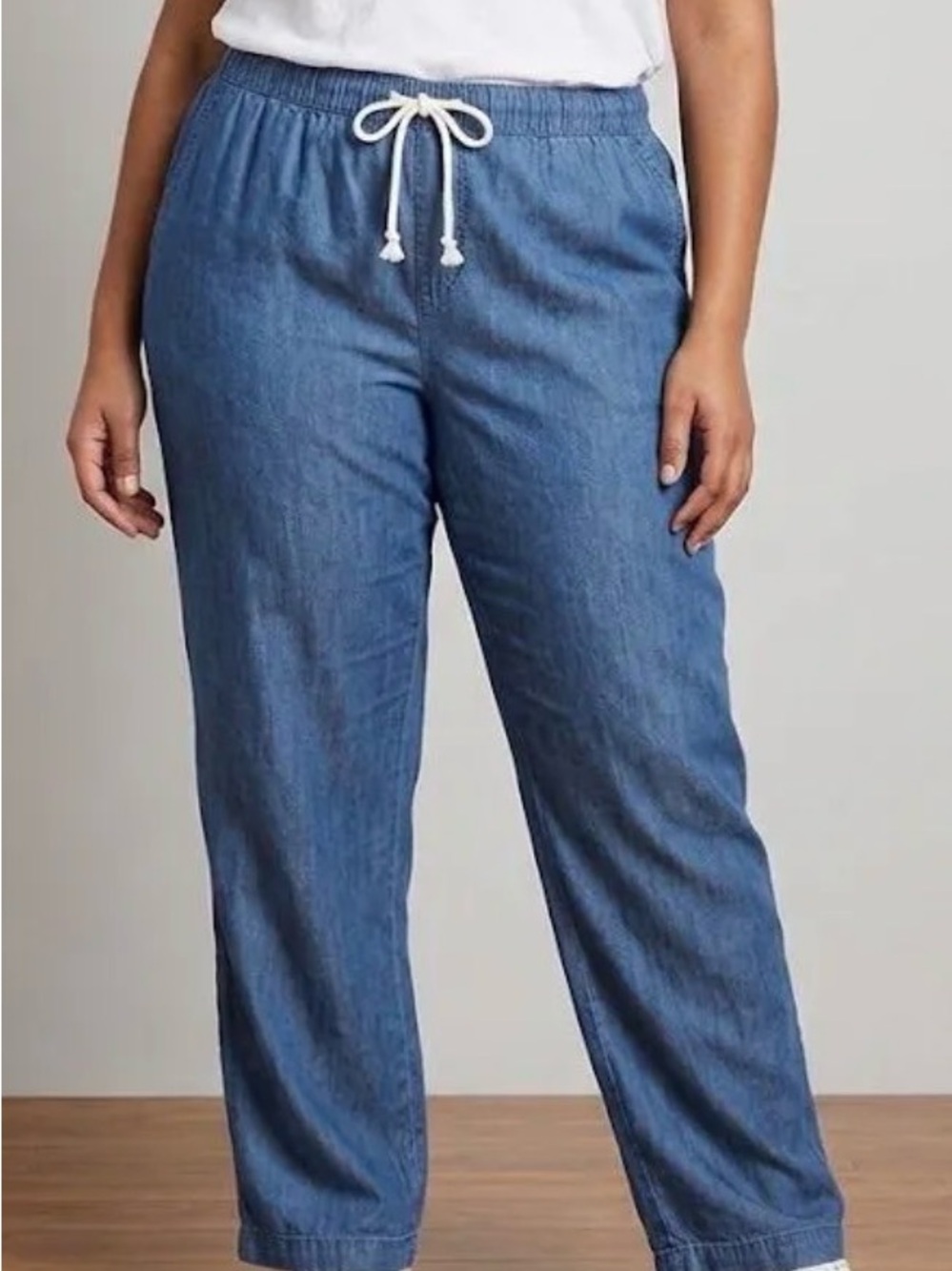 Workshop Republic Clothing Blue Drawstring Straight-Leg Chambray Pants